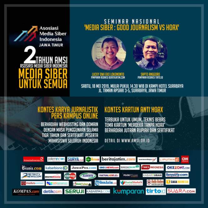 
Rayakan Hari Jadi, AMSI Jatim Gelar Kontes Jurnalistik dan Seminar Anti Hoax