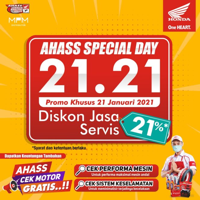 
AHASS Spesial Day 21.21, Cek Motor Gratis dan Diskon Jasa Servis