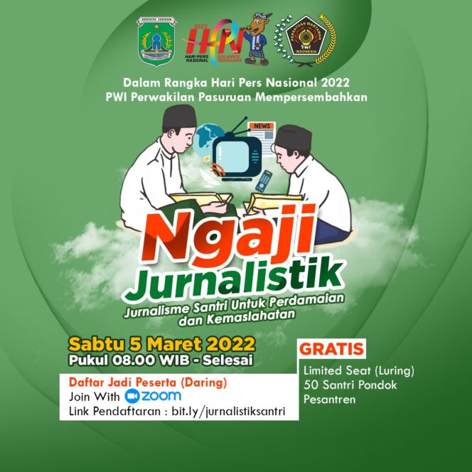 PWI dan Pemkab Pasuruan Buka Pendaftaran Diklat Jurnalistik Gratis untuk Para Santri, Ini Syaratnya…