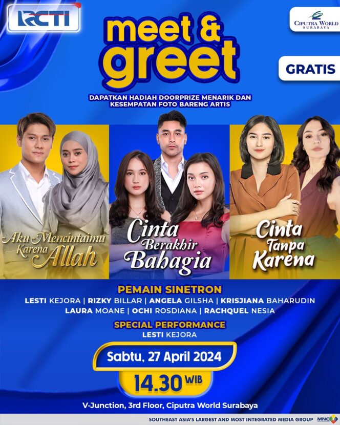 
Para Pemain Sinetron RCTI Akan Hadir di Surabaya, Catat Tanggalnya
