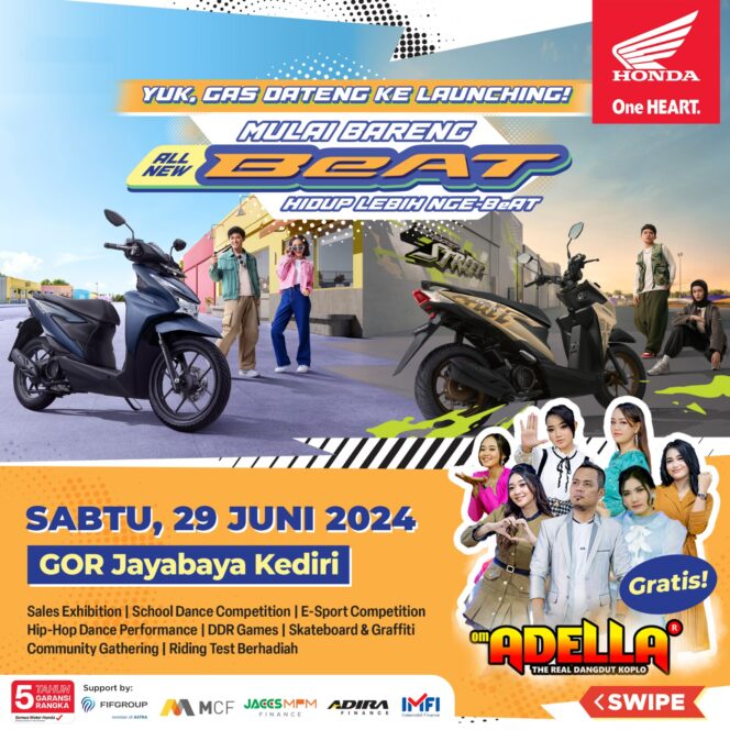 
Berbagai Hiburan dan Tetsride Berhadiah Bakal Ramaikan Launching All New Honda BeAT di Kediri