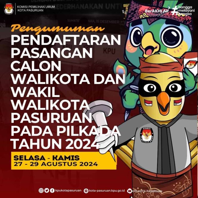 
Pengumuman Pendaftaran Pasangan Calon Walikota dan Wakil Walikota Pasuruan untuk Pilkada 2024