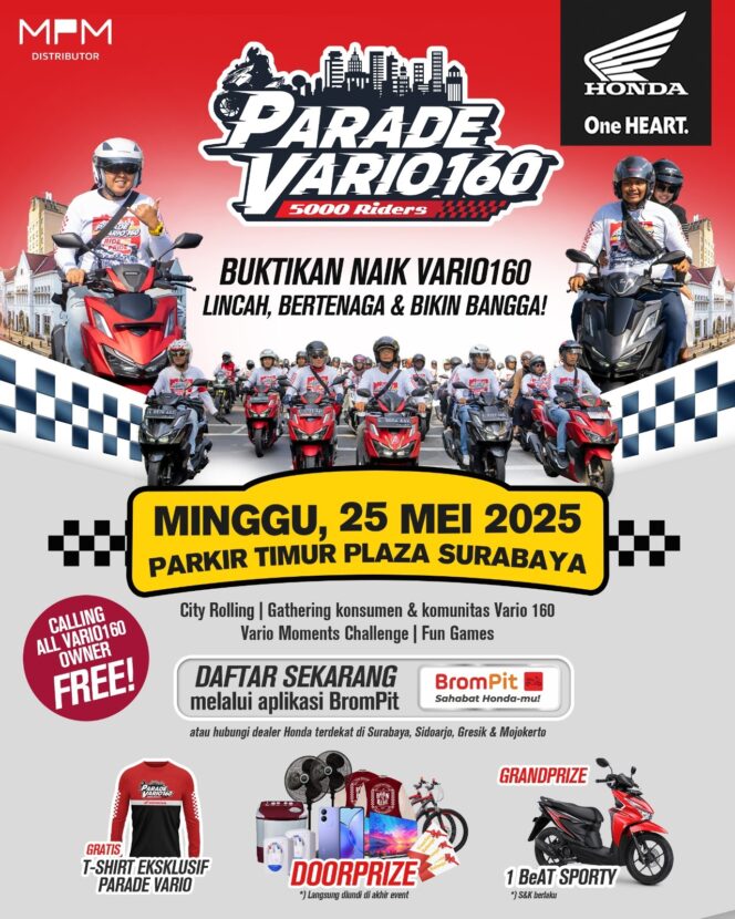 
Kembali Hadir! Parade Vario 160 Siap Ramaikan Surabaya dengan 5000 Riders