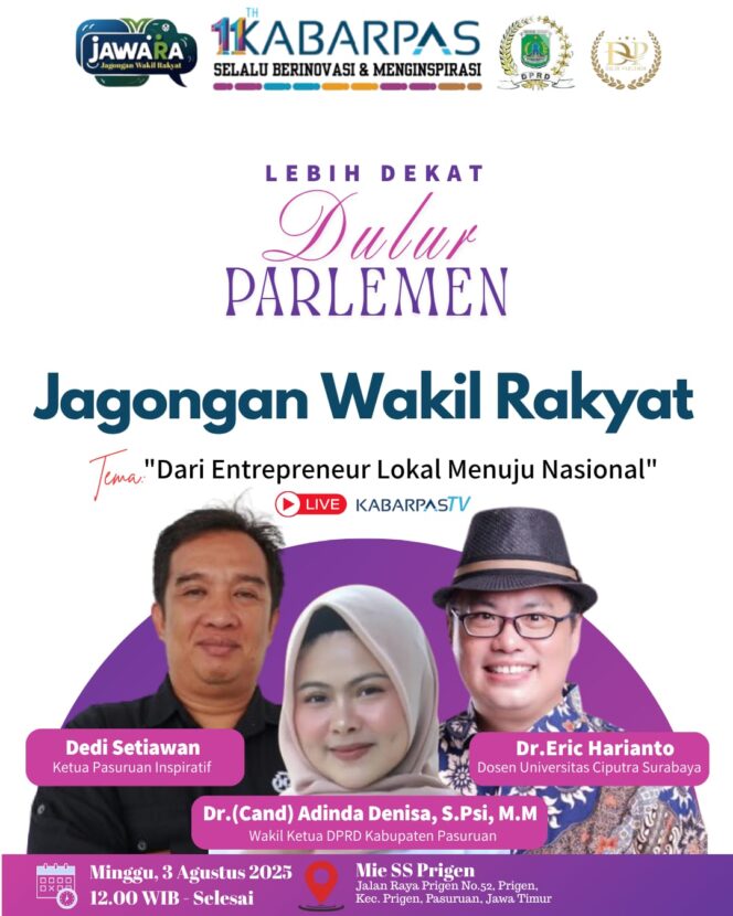 
Hari Ini! Dulur Parlemen Bersama Wakil Ketua DPRD Kabupaten Pasuruan Adinda Denisa