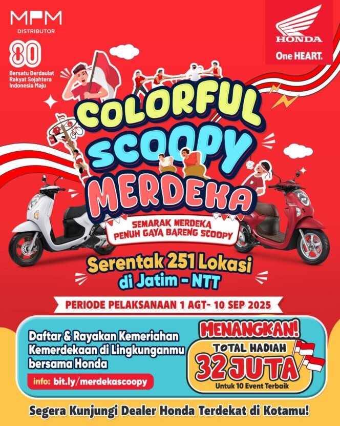 
Colorful Scoopy Merdeka: Merdeka Penuh Gaya Bareng Honda Scoopy Serentak di 251 Lokasi Jatim–NTT