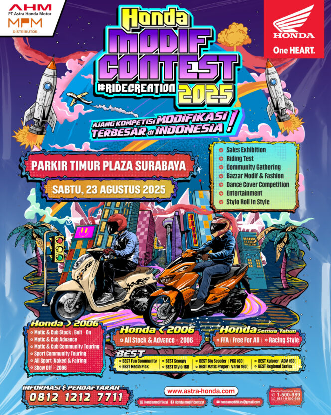 
Ratusan Motor Modifikasi Siap Ramaikan Honda Modif Contest 2025 di Surabaya