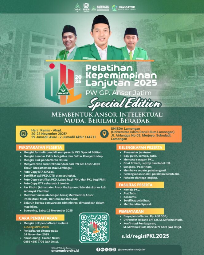 
PW Ansor Jatim Siap Gelar PKL Edisi Spesial, Catat Tanggal & Syaratnya