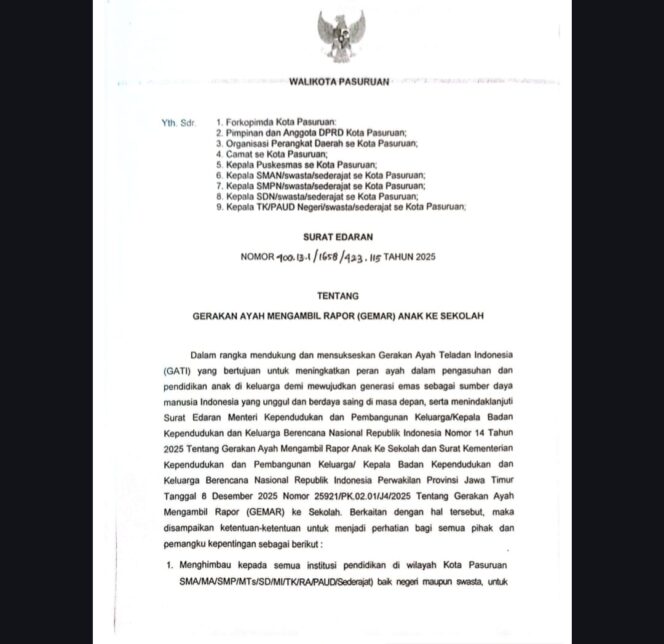 
Pemkot Pasuruan Luncurkan Gerakan Ayah Mengambil Rapor