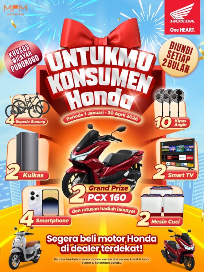 
Beli Motor Honda di Ponorogo, Raih Kesempatan Menangkan PCX160 lewat Program “Untukmu Konsumen Honda”