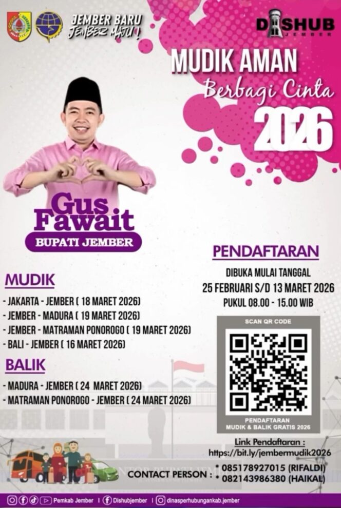 
Program Mudik Gratis Kembali Hadir, Warga Jember Bisa Pulang Tanpa Biaya