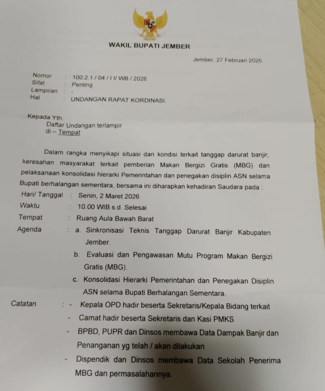 
Bupati Fawait Cuti, Wabup Djoko Mulai Konsolidasi Internal Pemkab Jember